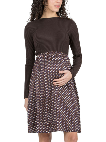 Attesa Benedetta Half and Half Maternity Dress, Brown, Brown