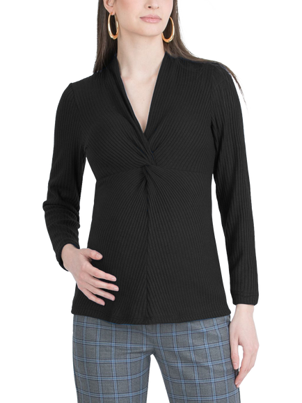 Attesa Issa Rib Knit Maternity & Nursing Top, Black, Black