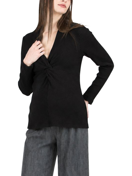 Attesa Issa Rib Knit Maternity & Nursing Top, Black - view 2, Black