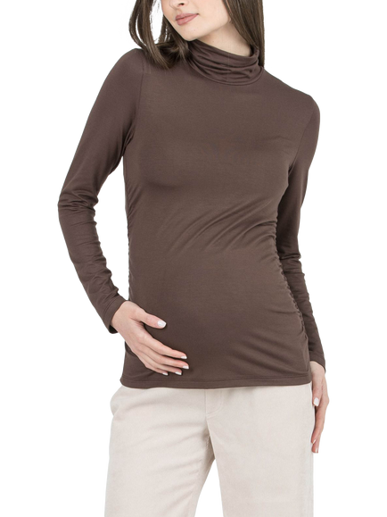 Attesa Lara Turtleneck Long Sleeve Maternity Top, Brown, Brown