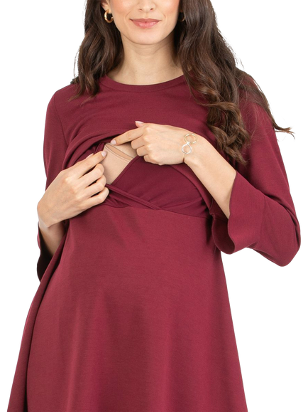 Attesa Dafne Maternity and Nursing Dress - view 2, Burgundy