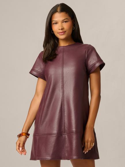 Adrianna Papell Leather Shift Dress, Black Cherry, Black Cherry