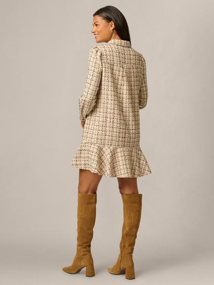 Adrianna Papell Tweed Shift Shirt Dress, Parchment - view 2, Parchment
