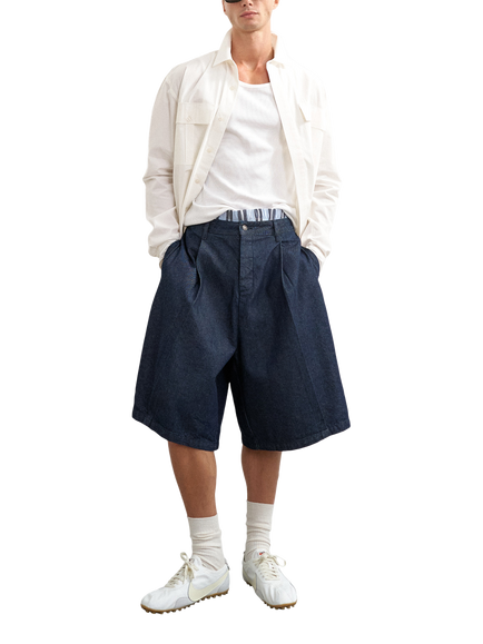Topman Pleated Denim Shorts, Raw, Raw