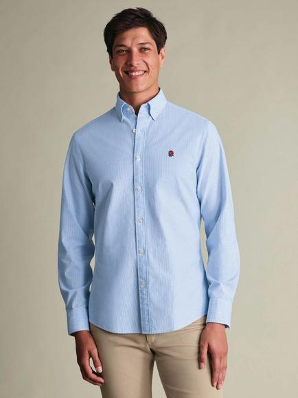 Charles Tyrwhitt RFU Slim Fit Button Down Stripe Cotton Oxford Shirt, Blue/White, Blue/White