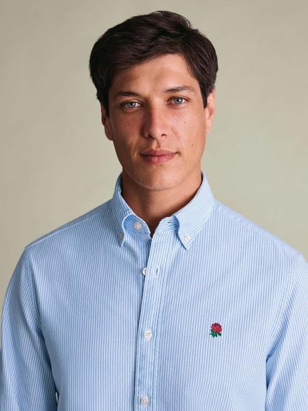 Charles Tyrwhitt RFU Slim Fit Button Down Stripe Cotton Oxford Shirt, Blue/White - view 2, Blue/White