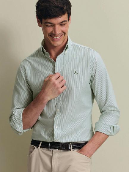 Charles Tyrwhitt Slim Fit Button Down Stripe Cotton Oxford Shirt, Green & White, Green & White