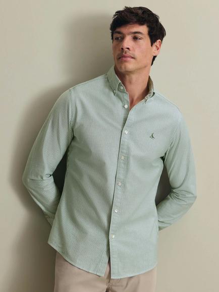 Charles Tyrwhitt Slim Fit Button Down Stripe Cotton Oxford Shirt, Green & White - view 2, Green & White