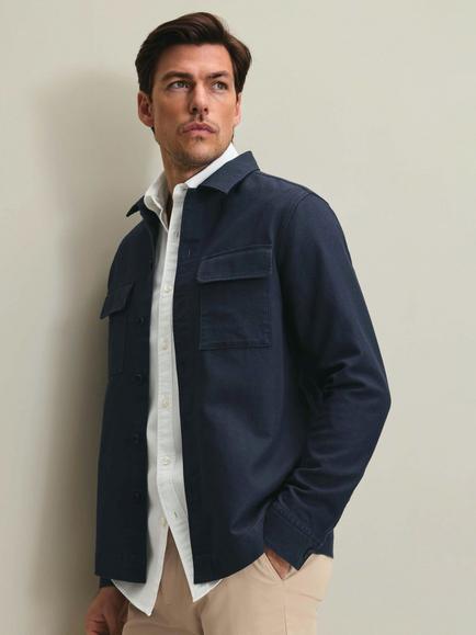 Charles Tyrwhitt Herringbone Cotton Linen Blend Overshirt, Navy