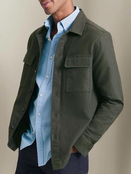 Charles Tyrwhitt Herringbone Cotton Linen Blend Overshirt, Khaki