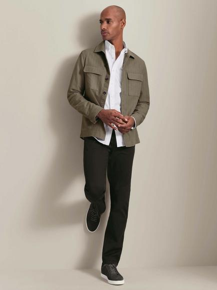 Charles Tyrwhitt Herringbone Cotton Linen Blend Overshirt, Taupe - view 2, Taupe