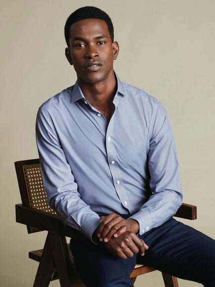 Charles Tyrwhitt Non-Iron Poplin Shirt, Navy - view 2, Navy