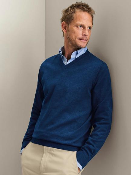 Charles Tyrwhitt V Neck Merino Wool Jumper, Royal Blue