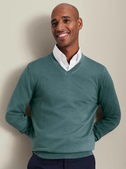Charles Tyrwhitt V Neck Merino Wool Jumper, Teal
