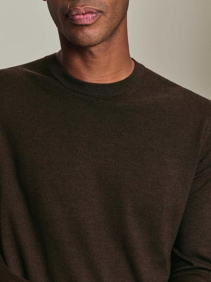 Charles Tyrwhitt Crew Neck Merino Wool Jumper, Chocolate Brown - view 2, Chocolate Brown