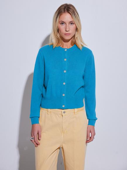 COLORUSH Cruizer Cashmere Crew Neck Easy Cardigan, Turquoise