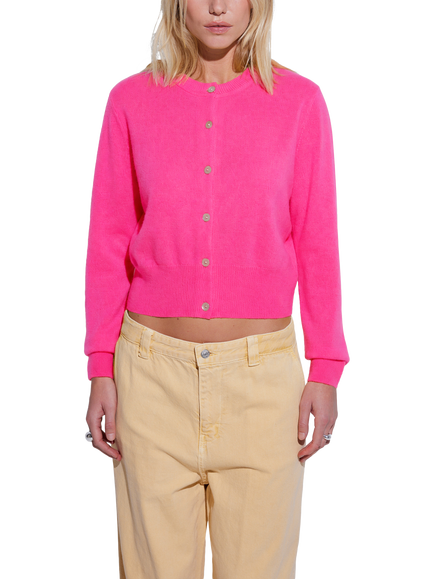 COLORUSH Cruizer Cashmere Crew Neck Easy Cardigan, Pink