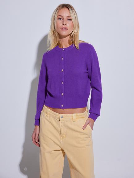 COLORUSH Cruizer Cashmere Crew Neck Easy Cardigan, Purple