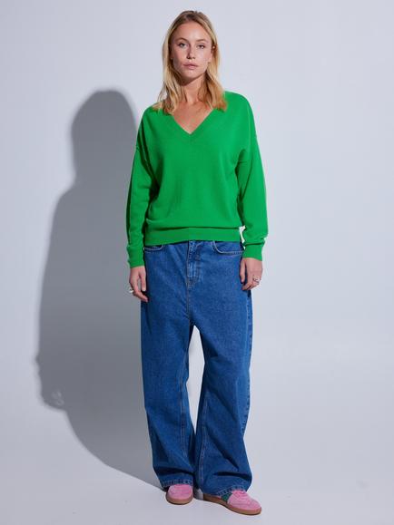 COLORUSH Azul V-Neck Cashmere Jumper, Green
