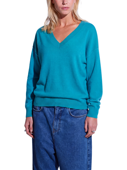 COLORUSH Azul V-Neck Cashmere Jumper, Turquoise
