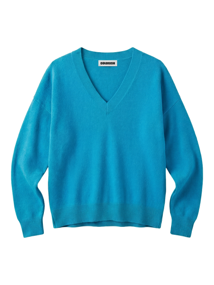 COLORUSH Azul V-Neck Cashmere Jumper - view 2, Turquoise