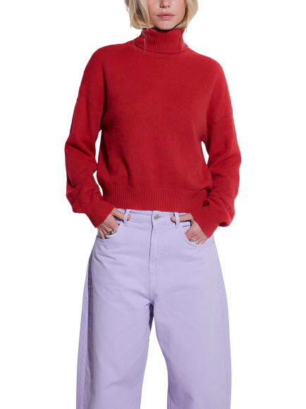 COLORUSH Roll Neck Oversized Cashmere Jumper, Red
