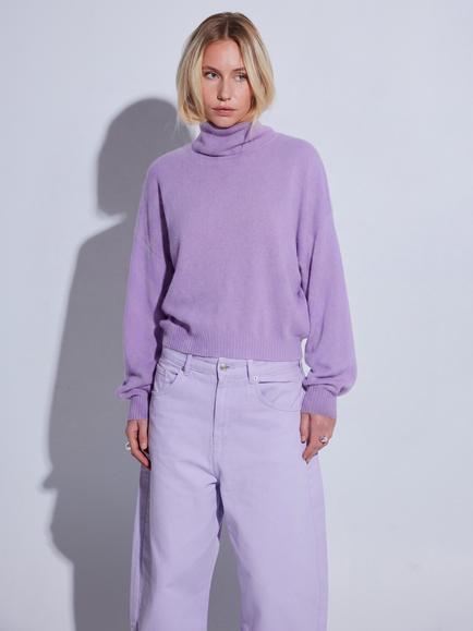 COLORUSH Roll Neck Oversized Cashmere Jumper, Lilac