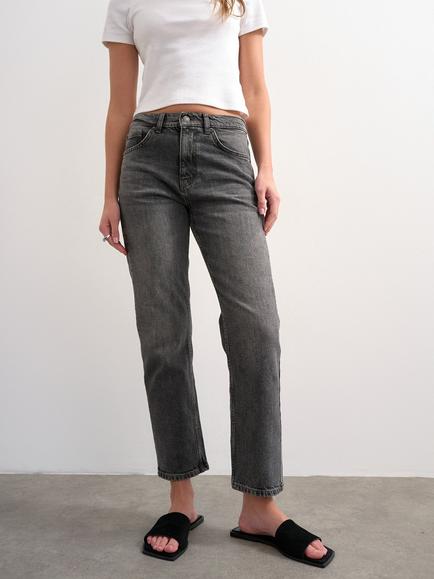 Topshop Orson Mid Rise Straight Leg Comfort Stretch Ankle Jeans, Washed Black, Washed Black