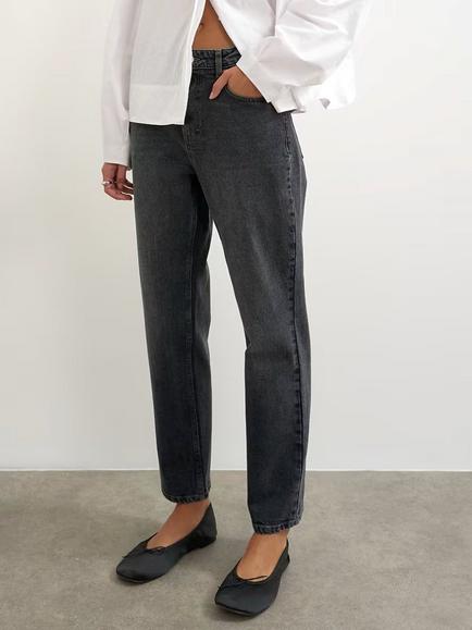 Topshop Orson Comfort Straight Jeans - view 2, Washed Black