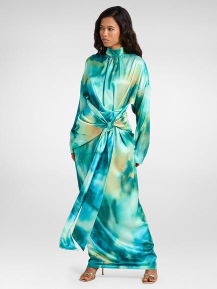 DASKA Isola Abstract Print Knot Dress, Blue/Multi, Blue/Multi