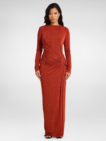 DASKA Athena Ruched Maxi Dress, Rust