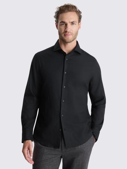 Moss Brushed Melange Cotton Shirt, Black