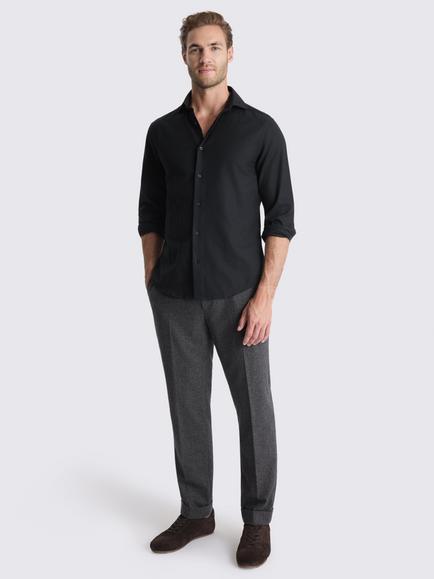 Moss Brushed Melange Cotton Shirt - view 2, Black