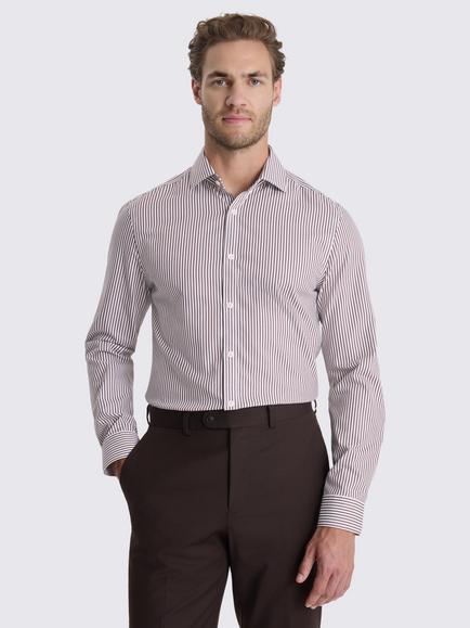 Moss Slim Fit Non Iron Cotton Stripe Shirt, Brown, Brown
