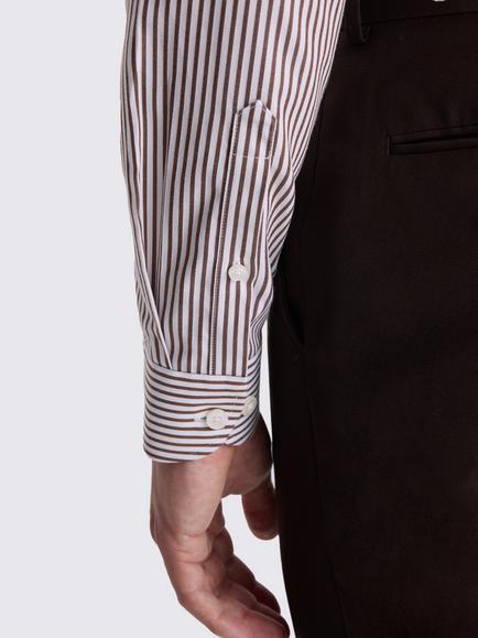 Moss Slim Fit Non Iron Cotton Stripe Shirt, Brown - view 2, Brown