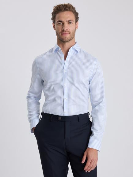 Moss Slim Fit Non Iron Cotton Stripe Shirt, Sky Blue, Sky Blue