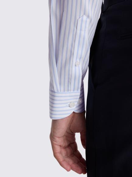 Moss Slim Fit Non Iron Cotton Stripe Shirt, Sky Blue - view 2, Sky Blue