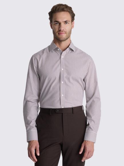 Moss Tailored Fit Non Iron Cotton Stripe Shirt, Brown, Brown