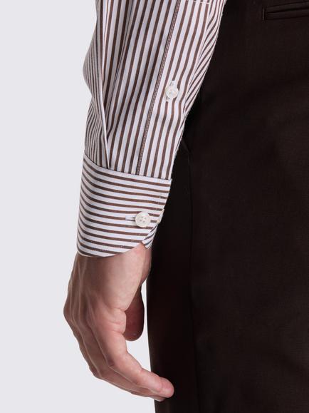 Moss Tailored Fit Non Iron Cotton Stripe Shirt, Brown - view 2, Brown