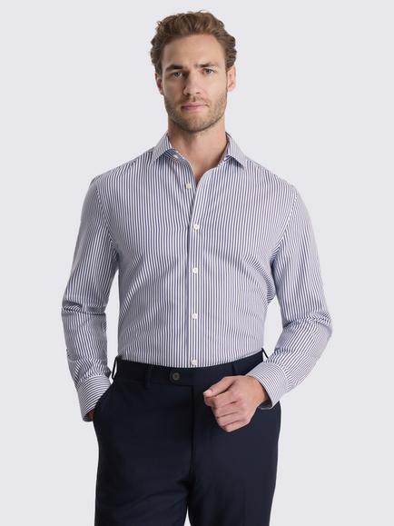Moss Tailored Fit Non Iron Cotton Stripe Shirt, Navy, Navy