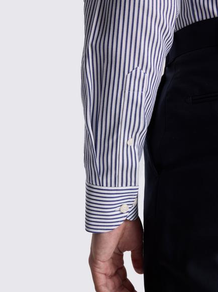Moss Tailored Fit Non Iron Cotton Stripe Shirt, Navy - view 2, Navy