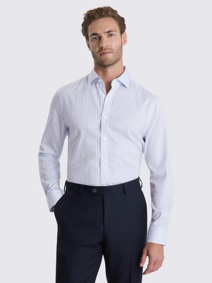 Moss Tailored Fit Non Iron Cotton Stripe Shirt, Sky, Sky