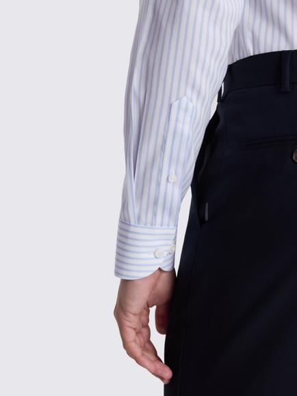 Moss Tailored Fit Non Iron Cotton Stripe Shirt, Sky - view 2, Sky