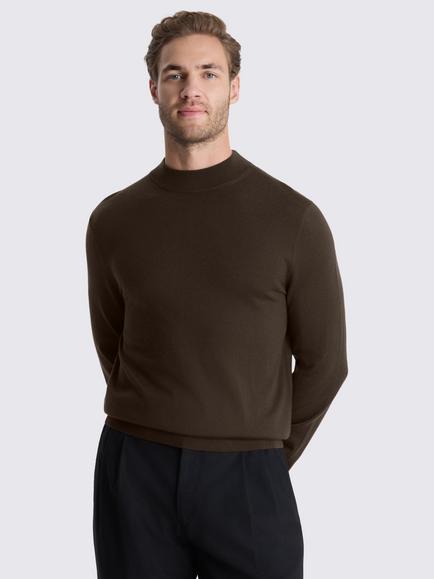 Moss Merino Wool Blend Mock Neck Jumper, Brown, Brown