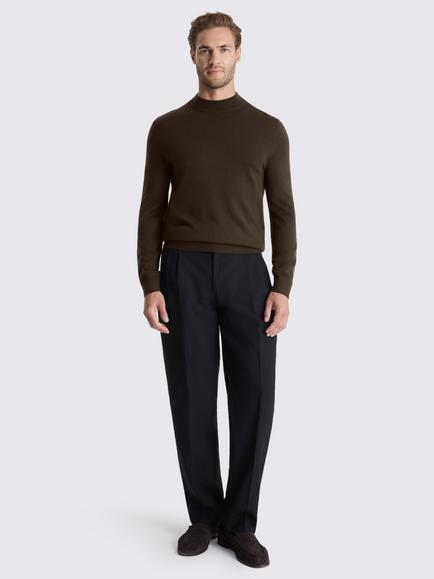 Moss Merino Wool Blend Mock Neck Jumper, Brown - view 2, Brown