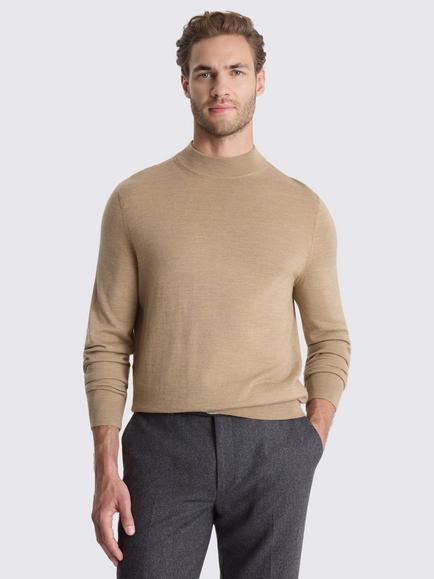 Moss Merino Wool Blend Mock Neck Jumper, Camel, Camel
