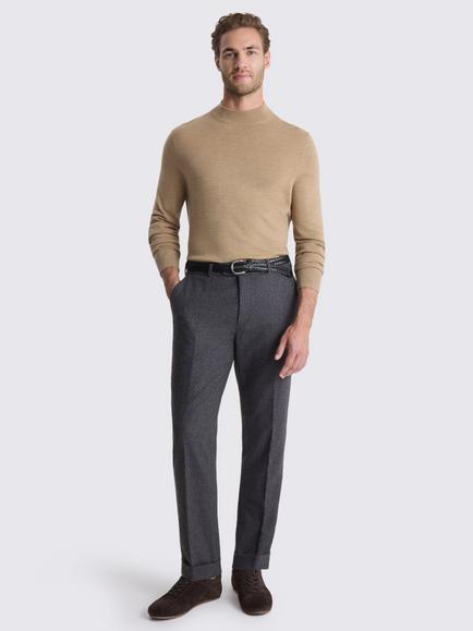 Moss Merino Wool Blend Mock Neck Jumper, Camel - view 2, Camel