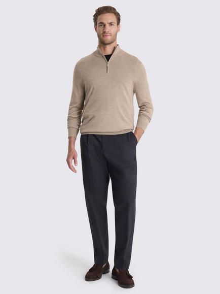 Moss Merino Wool Blend Zip Neck Jumper, Taupe - view 2, Taupe