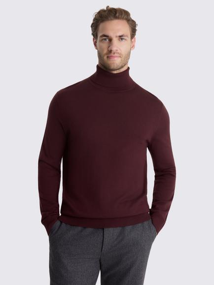 Moss  Merino Wool Blend Roll Neck Jumper, Wine, Wine