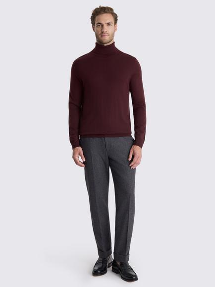 Moss  Merino Wool Blend Roll Neck Jumper, Wine - view 2, Wine